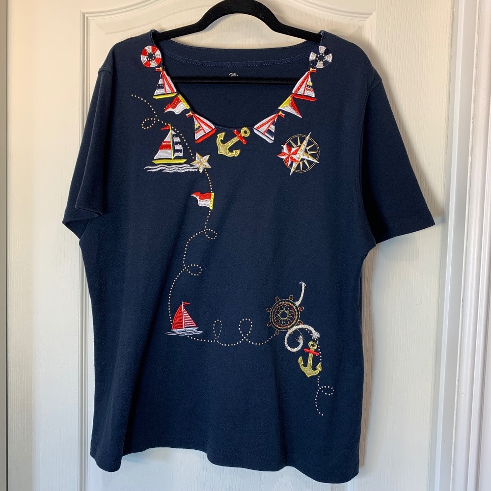 Princess Cruise Nautical Embroidered‎ T-Shirt – Navy Blue, 2XL